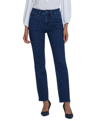 NYDJ Marilyn Dark Denim Leopard Print Straight Leg Jean