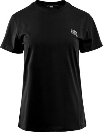 Karl Lagerfeld Iconic 2.0 T-shirt met ronde hals - Dames - T-shirts - Zwart - S - Pailletten - Tops