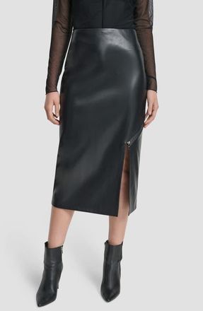 DKNY Faux Leather Midi Skirt in Black at Nordstrom, Size 12