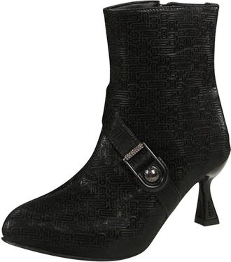 Generic Black Women Fashion Winter Short Boots with Pointed Toe and Side Zipper Design for Low Heel and Ankle Coverage Comfortable Wear