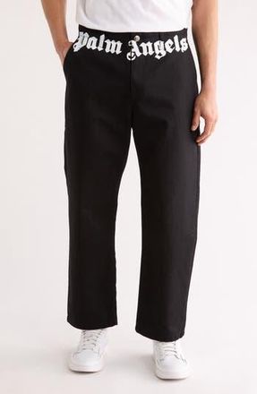 Palm Angels Logo Cotton Pants in Black/white at Nordstrom Rack, Size 30 Us/ 46 Eu
