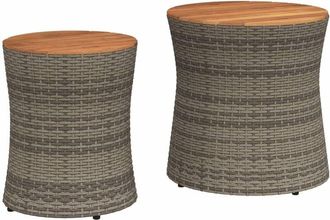 vidaXL Vidaxl - Garden Side Tables 2 pcs with Wooden Top Grey Poly Rattan