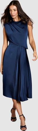 Coast Satin Pleated Midi Dress in Navy at Nordstrom, Size 4