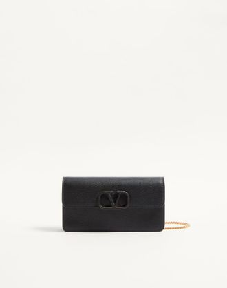 Valentino Garavani Portafoglio Con Catena VLogo Signature in Vitello Granato Donna NERO UNI