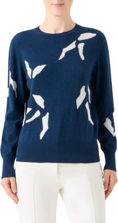 Akris Whitecaps Intarsia Knit Cashmere & Cotton Blend Sweater in Denim-Ecru at Nordstrom, Size 12