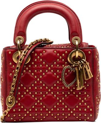 Dior 2017 Mini Lambskin Cannage Studded Supple Lady Dior satchel - Rosso