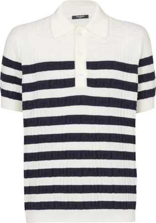 Balmain Gestreepte gebreide poloshirt met monogram - Heren - Polos - Veelkleurig - L - Wol - Tops