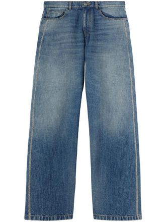 Palm Angels Blue Curved Logo Loose Fit Jeans