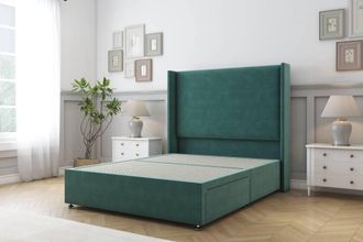 Sloomy Devonshire Plush Divan Base 2 Drawers - 54 Wingback Headboard in Emerald | Size: Double
