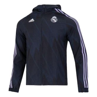 adidas Mens adidas Logo Printing Hooded Zipper Jacket Blue HD1334