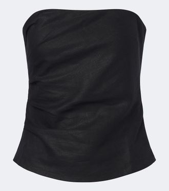 Faithfull The Brand Alzira shirred linen strapless top