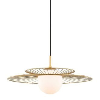 Netlighting Modern Hanging Pendant Golden 1 Light with Gold White Shade E27