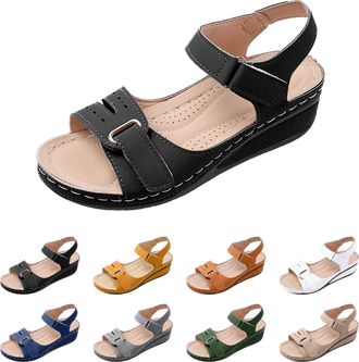 Generic Womens Sandals Open Toe Orthopedic Shoes for Work Outdoor Walking Arch Support Low Wedge Sandals Summer Comfortable Platform Everyday Shoes Ladies Arc