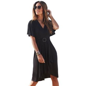 Lascana Womens Belted Asymmetrical Dress in Black at Nordstrom, Size 12