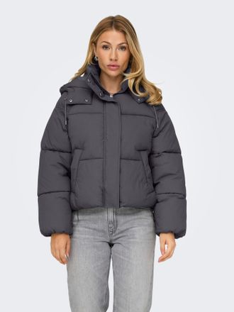 Only Steppjacke ONLY ONLHOPE SHORT PUFFER JACKET CC OTW, Damen, Gr. XL, schwarzened pearl, Web, Obermaterial: 100% Nylon, unifarben, regular fit kurz, elas