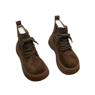 Generic YUJIEBB Womens High Top Snow Boots Winter Fashion Side Zipper Cotton Shoes Comfortable Cross Tied Height Increase Short Boots Dark Brown