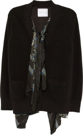 sacai bandana-layered wool cardigan - Brown