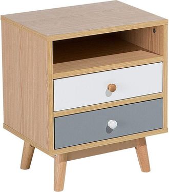 Beliani Beliani - Mesa De Noche De Madera Clara Con 2 Cajones De Almacenamiento Estanter&iacute;a Mesa Auxiliar Escandinava Moderna Fargo