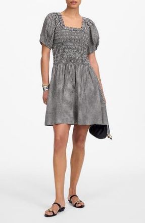Madewell Gingham Smocked Linen Blend Mini Sundress in Black White Gingham at Nordstrom Rack, Size Xx-Small
