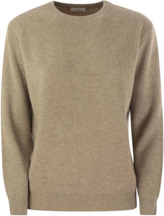 Brunello Cucinelli Wikkel Cashmere Knit - Dames - Cashmere truien - Beige - M - Truien & Vesten