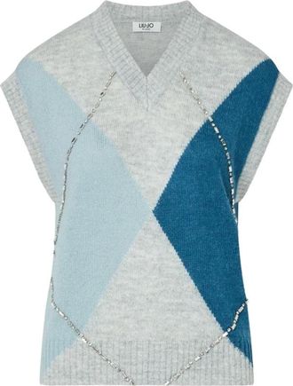 Liu Jo Argyle Vest met Juwelenborduursel - Dames - V-hals truien - Veelkleurig - S - Wol - Truien & Vesten