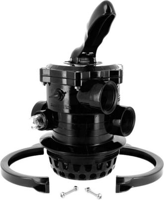 AquaLuxBad V&aacute;lvula De Piscina Aqualux Cocoon Axos Xeo 6 V&iacute;as Brida Top, Negra, Con Collar&iacute;n, Tornillos Y Junta