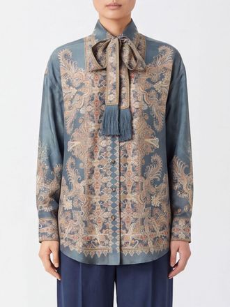 Zimmermann Camicia Valiant in seta Paisley con collo a fusciacca e maniche lunghe