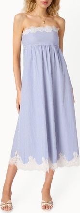 Cami NYC Kacey Lace Trim Strapless Midi Dress in Blue Stripe at Nordstrom, Size Xx-Small