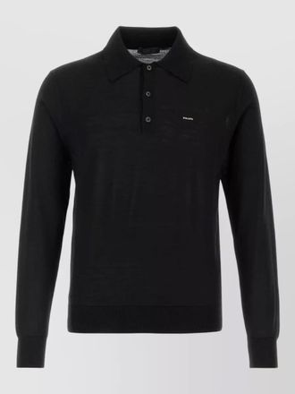 Prada wool polo shirt ribbed cuffs hem