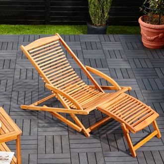 Deuba casaria Wooden Sun Lounger Foldable Weatherproof Removable Footrest 160kg Load Capacity Headrest Garden Balcony Lounger Patio Furniture