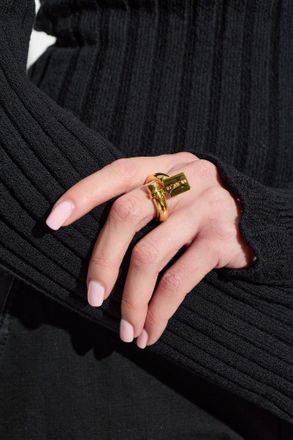 Balenciaga Ring With Engraved Logo, Womens, Gold