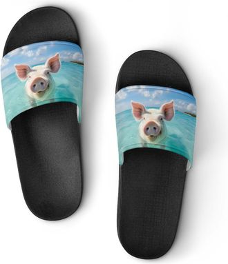 Generic Swimming Pigs Unisex Beach Slippers & Pool Slides Anti-Slip House Shoes for Home Outdoor