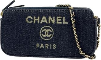 Chanel Pre-owned Mini Bags, female, Blue, Size: ONE SIZE Pre-owned Vintage Canvas Shoulder Bag