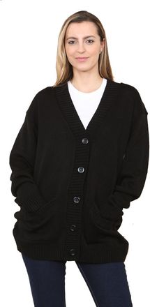 Generic Womens Knitted V-Neck Cardigan - Plain Winter Cardigan with Two Front Pockets, One Size and Oversized Fit, 5-Button Closure (UK, Alpha, L, Plus, Tall,