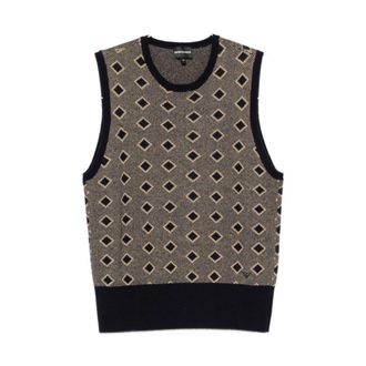 Emporio Armani Mouwloze trui met ruitpatroon en ronde hals - Heren - Tops zonder mouwen - Blauw - XL - Tops