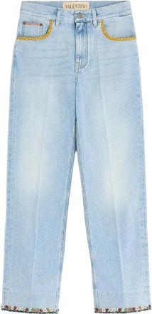 Valentino Floral-hem Faded Jeans