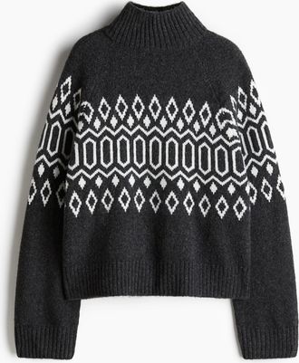 H&M Jacquard-Pullover mit Turtleneck - Schwarz