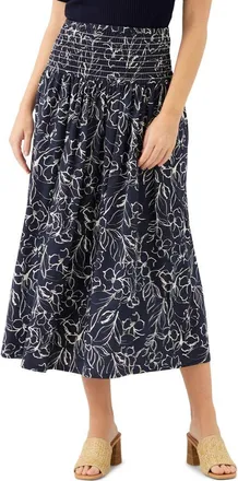 Karen Kane Floral Smocked Waist Cotton Midi Skirt in Print at Nordstrom, Size X-Small