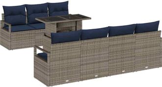 vidaXL Set Divano Da Giardino 8 Pz 7-numero Di Posti Grigio E Blu Navy Vidaxl