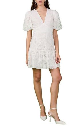 endless rose Sequin Lace Fit & Flare Minidress in White at Nordstrom, Size X-Small