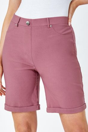 Roman Elastic Waist Turn Up Stretch Shorts