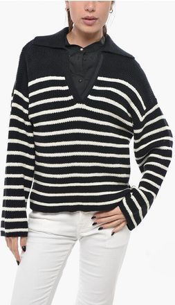 Rag & Bone Awning-Striped Cotton-Blend Polo-Collar Top size Xs