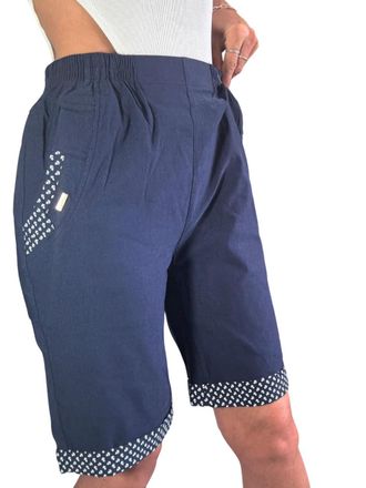 Generic Womens Celia Knee-Length Shorts, Ladies Summer Stretch Printed Trim Cherry Berry Short (Navy, 20)