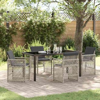 vidaXL Conjunto De Comedor De Jard&iacute;n 5 Pcs Gris Claro Rat&aacute;n Sint&eacute;tico Vidaxl