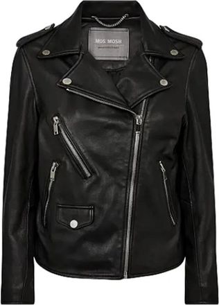 Mos Mosh Zwarte Bikerjas met Ritsdetails - Dames - Leren en Su&egrave;de Jassen - Zwart - XS - Leer - Jassen
