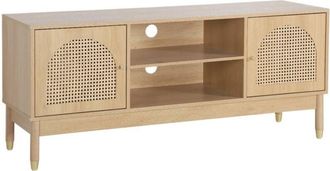 Sweeek TV stand wood and cane decor 2 doors 140cm, Natural, 140x40x60 cm - Judith