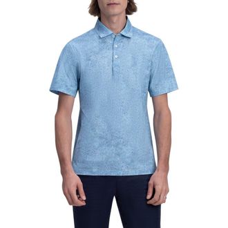 Bugatchi OoohCotton Abstract Print Stretch Cotton Polo in Aqua at Nordstrom, Size Xxx-Large