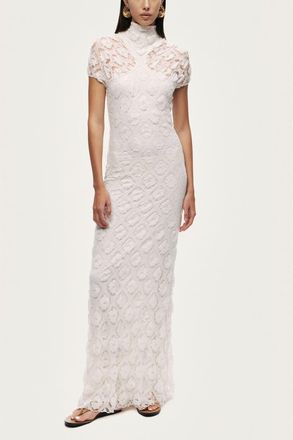 Nocturne High-Neck Lace Maxi Dress in Ivory at Nordstrom, Size X-Small Eu