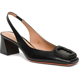 Santoni Leather Mid-Heel Slingback in Black at Nordstrom, Size 10.5