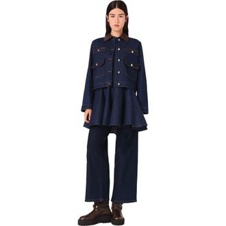 Maje Denim jacket with faux leather in Navy at Nordstrom, Size X-Small